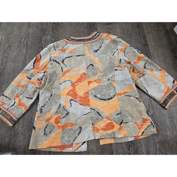 Chico's 2 Jacket Embellished Beaded Beige Orange Hook Front Lined 3/4 Sleeve L - Picture 7 of 7